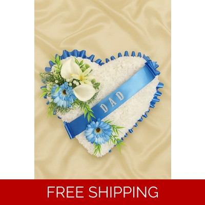 Blue Gerbera Heart Tribute – Artificial Funeral Flower Arrangement